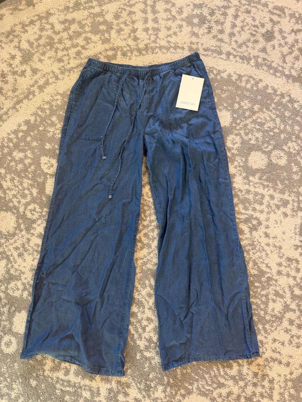 Women's Blue Wide-Leg Drawstring Pants